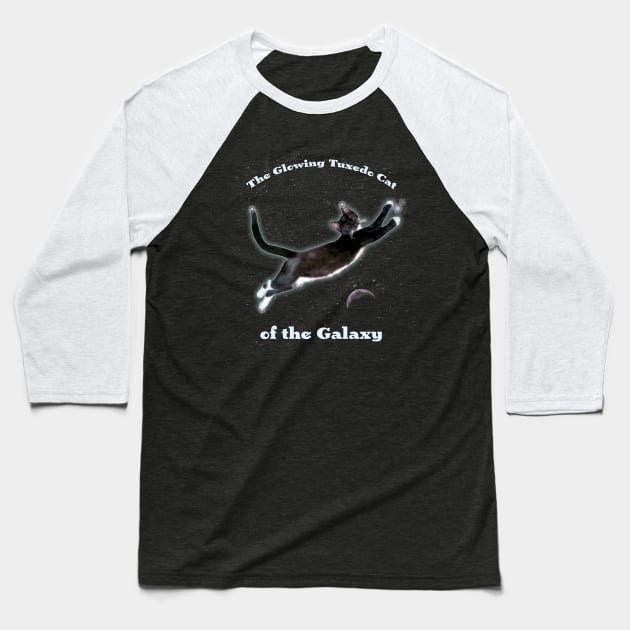 The Glowing Tuxedo Cat of the Galaxy Baseball T-Shirt by jdunster